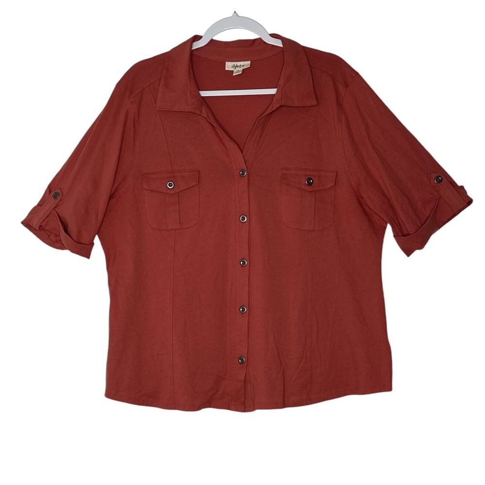 Style & Co Blouse Women Top‎ XXL Short sleeve 100% Cotton Bottoms Stretch Shirt
